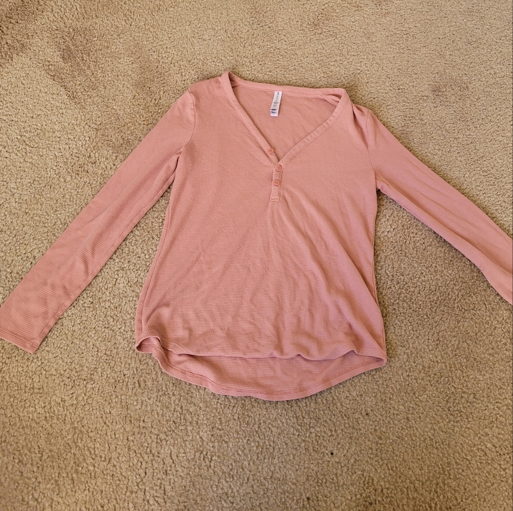 Athleta Wind Down Sleep Top Cute Quarter Button Up
